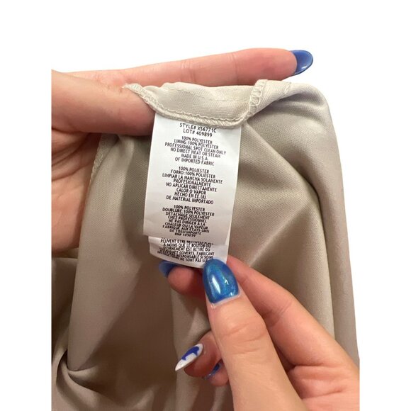 XSCAPE Silver Metallic Halter Neck Gown With Chain Detail Elegant Long Dress Eve - Picture 10 of 11